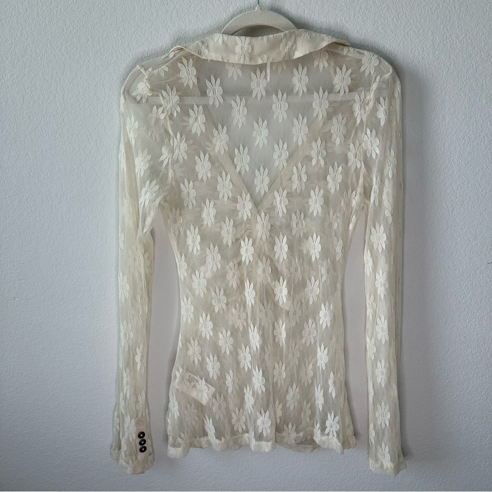 FREE PEOPLE Flower Fields Sheer Button-Front Shirt - Beige - Sz M - Picture 7 of 9